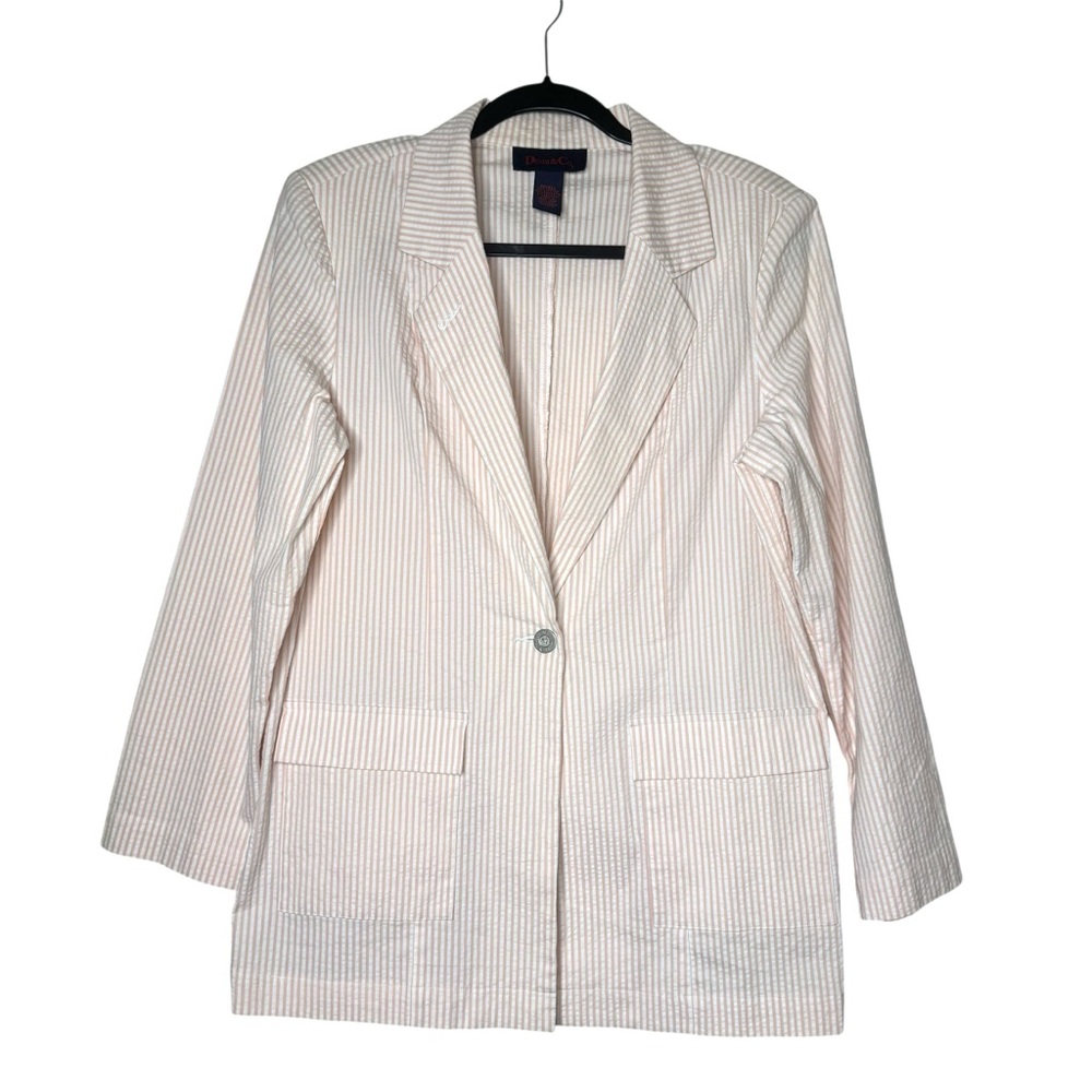 Denim & Co. Women’s Small White & Pink Stripe Seersucker Blazer Jacket